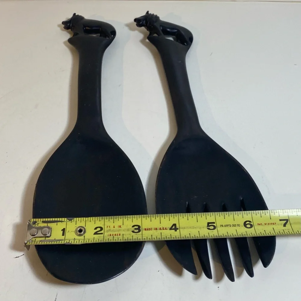 Carved Wooden Salad Fork & Spoon With Lions on The Handles